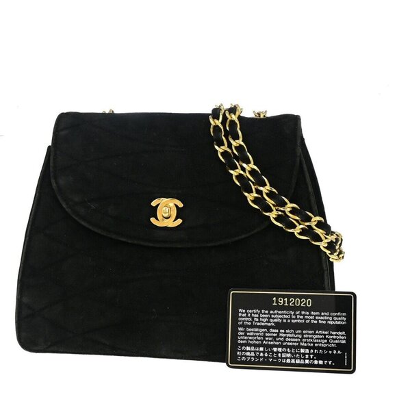 CHANEL CC Logo Velvet Chain Shoulder Bag Suede Leather Black Vintage authentic - Picture 1 of 16
